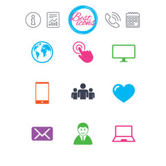 Web, mobile devices icons. Share, mail signs.