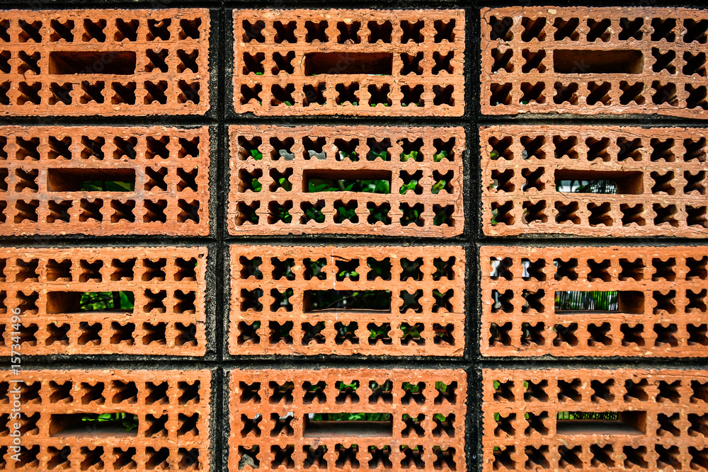 Poster red brick patterns with cross and square on block