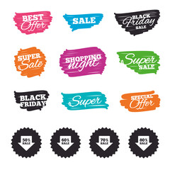 Sale arrow tag icons. Discount symbols.
