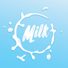 A beautiful puddle of spilled milk. Vector illustration. Milk drink. Ready-made advertising concept or set of elements for design.