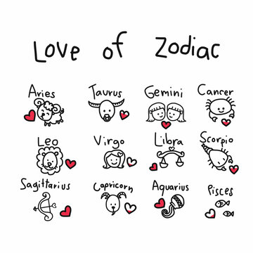 Love of zodiac cute cartoon vector illustration