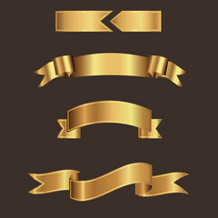 Gold ribbon banner vector with brown background.Ribbons for input text.
