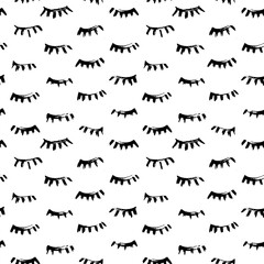 Hand drawn seamless pattern with close eyes. Wrapping paper. Vector background. Casual texture. Illustration. Marker drawn eye lashes.