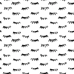 Wall murals Eyes Hand drawn seamless pattern with close eyes. Wrapping paper. Vector background. Casual texture. Illustration. Marker drawn eye lashes.