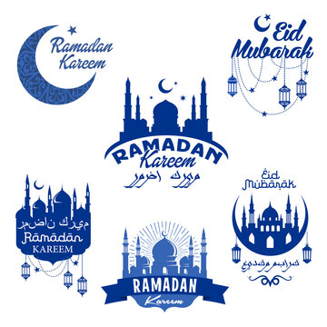 Vector greeting icons Ramadan Kareem Eid Mubarak