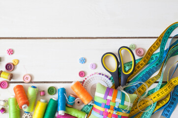 Copyspace frame with sewing tools and accesories