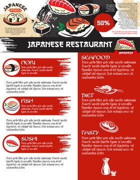Vector menu for Japanese sushi food restaurant