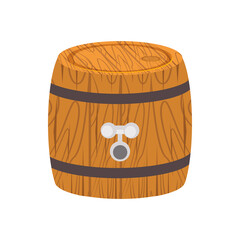 Cartoon wooden barrel in flat style. Container, tank for rum, vodka, cognac, brandy
