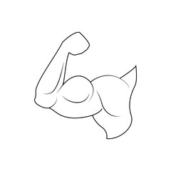 Hand of bodybuilder logo. Brawny arm isolated. Flat style. Logo. Sports emblem, icon