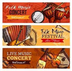 Naklejka premium Music concert or festival vector banners set