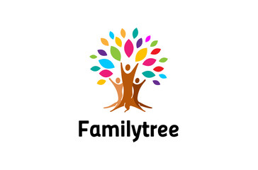Creative Colorful People Tree Logo Design Illustration