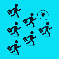 Fototapeta premium Running businessmen team following leader, vector leadership illustration.