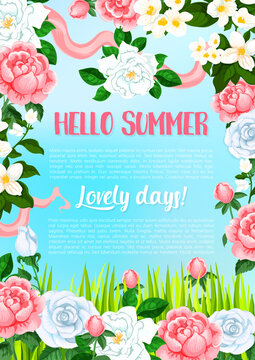 Vector greeting poster of flowers for Hello Summer