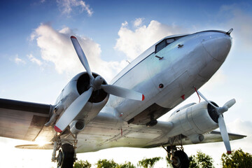 Naklejka na ściany i meble Day-light close-up photographed double-propelled aircraft,