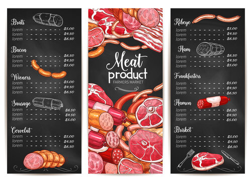 Vector menu or price list for Butchery shop meat