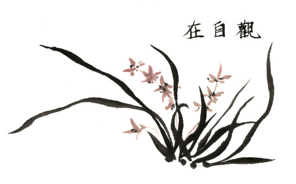 Hand painted Chinese painting ink orchids