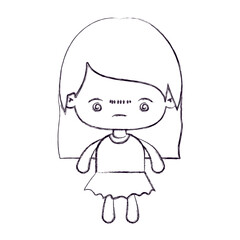 blurred thin silhouette of kawaii little girl with straight hair and facial expression bored vector illustration