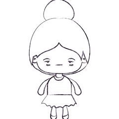 blurred thin silhouette of kawaii little girl with collected hair and facial expression sad vector illustration