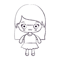 blurred thin silhouette of kawaii little girl with straight hair and facial expression depressed vector illustration