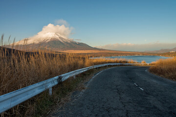 Fuji mountain and Yamanakako lake in autumn season.