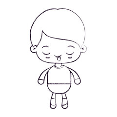 blurred thin silhouette of kawaii little boy with funny facial expression vector illustration