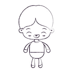blurred thin silhouette of kawaii little boy with facial expression laughing vector illustration