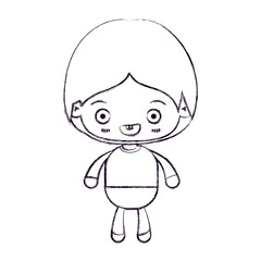 blurred thin silhouette of kawaii little boy smiling vector illustration