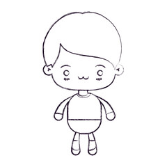 blurred thin silhouette of kawaii little boy with facial expression exhausted vector illustration