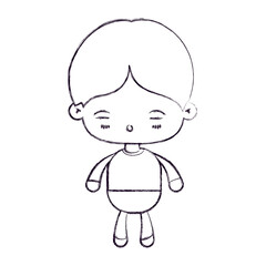blurred thin silhouette of kawaii little boy with facial expression of tired vector illustration