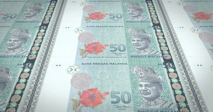 Banknotes of fifty malaysian ringgit of Malaysia, cash money, loop