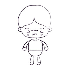 blurred thin silhouette of kawaii little boy with facial expression angry with closed eyes vector illustration