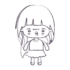 blurred thin silhouette of kawaii little girl with long hair and facial expression furious vector illustration