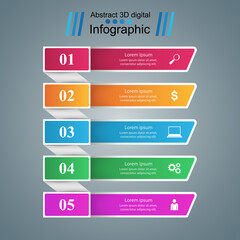Five Business Infographics origami style Vector illustration.