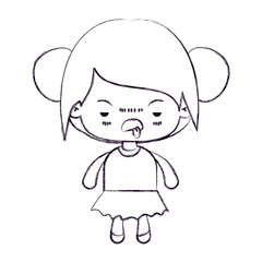 blurred thin silhouette of kawaii little girl with collected hair and facial expression unsavory vector illustration