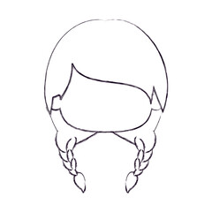 blurred thin silhouette of faceless head of little girl with two braids hairstyle vector illustration