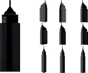 Tower building vector set. Collection of city and landscape.Building with many views