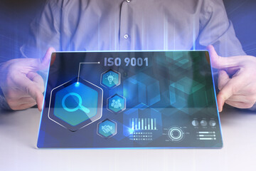 Business, Technology, Internet and network concept. Young businessman working on a virtual screen...