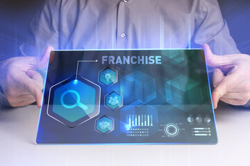 Business, Technology, Internet and network concept. Young businessman working on a virtual screen...