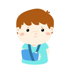 Cute boy hand bone broken from accident with arm splint vector ..