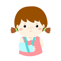 Cute girl hand bone broken from accident with arm splint vector .