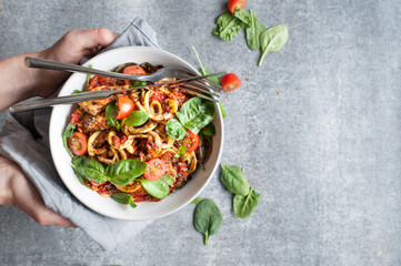 Chicken Zoodles with Tomato Sauce
