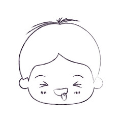 blurred thin silhouette of kawaii head of little boy with facial expression funny with closed eyes vector illustration