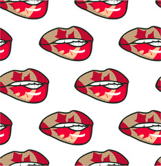 Seamless pattern of lips pop art