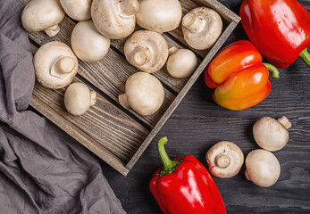 Mushrooms and red pepper.