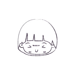 blurred thin silhouette of kawaii head of little boy with mushroom hairstyle and facial expression furious vector illustration