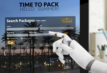 Robot cyborg booking vacation - artificial intelligence