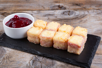 Fried cheese and bacon