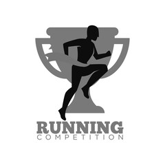 Running competition emblem with cup and human silhouettes