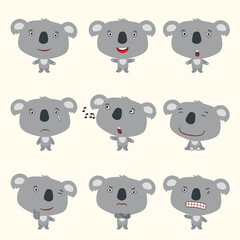 Fototapeta premium Set funny koala bear in different poses. Collection isolated koala bear in cartoon style for design children holiday and goods.