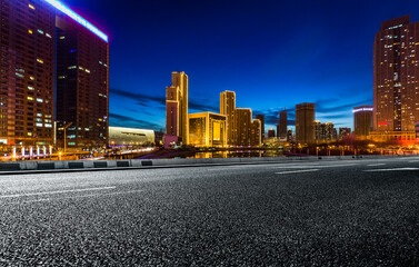 Fototapeta na wymiar Empty downtown street intersection at night,shot in Shanghai,China.